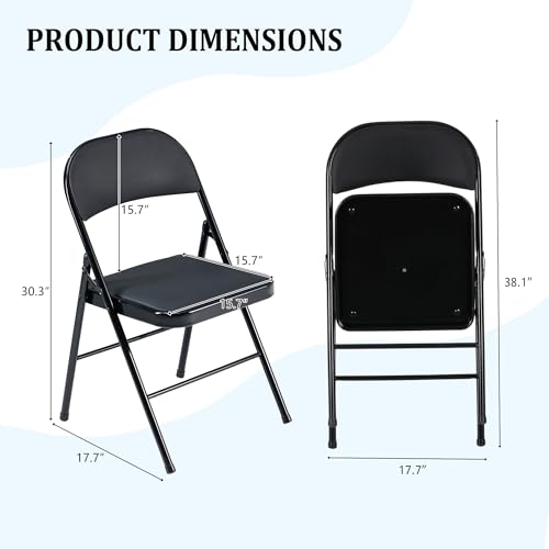 10 Pack Black Folding Chairs with Padded Cushion and Back, Foldable Outdoor Chairs with 330-LBS Capacity, Portable Heavy Duty Metal Frame Commercial Seat for Party Kitchen Dinning Events Wedding - Image 3