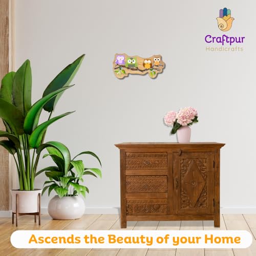 Image of Wooden Colourful Owl Wall Mount Key Hanger for Home Office Decorative Wall Mounted Stylish Key Hanger for Home Decor (Four Owl)