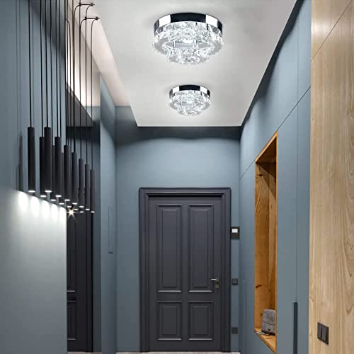 Image of 9.8 inch Crystal Flush Mount Ceiling Light Cool White Mini Chandelier