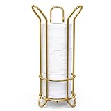 BROOKSTONE Toilet Paper Holder Stand, Modern and Minimal Free Standing Toilet Paper Stand with Storage, Bathroom Tissue Organizer that Holds Mega Rolls - Gold
