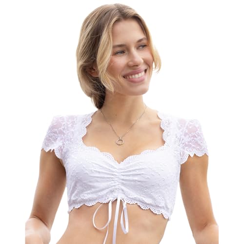 Nina von C. Spitzen Dirndlbluse Valeska Kurzarm 48462971 (DE/NL/SE/PL, Numerisch, 36, Regular, Regular, Weiß)