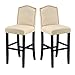 LSSBOUGHT Bar Stools Set of 2, 29 Inch Upholstered Fabric Barstool with Back Solid Wood Legs Nail Head, Bar Chairs for Home Kitchen Island Dinning Room, Beige