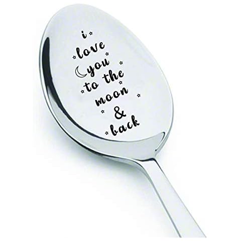 I love you to the moon and back - Valentine Couple Anniversary Spoon Gift - Engraved Spoon Gifts Cover