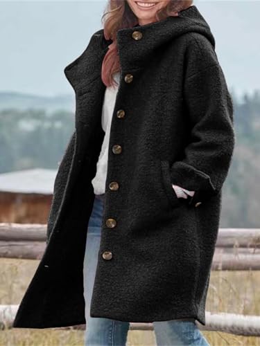 Long Wool Coat Women Casual Single Breasted Hooded Jacket Wool Blend Pea Coat Winter Trench Coat Jacket2