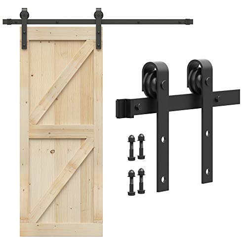 ORCISH 8ft Single Sliding Barn Door Hardware Kit Fit 42-48 Wide Door Panel (J Shape Hanger)