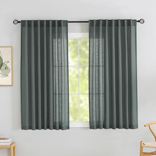 Natural Linen Textured Curtains for Kids' Bedroom 63 Inch Length