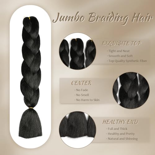 ShowJarlly 5 Packs Ombre Jumbo Braid Hair, Natural Black Hair African Braids Extension, 24inch Box Braid Hair Extensions Synthetic Colorful Hair Extensions for Braiding 1B# - Image 2