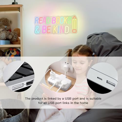 Image of WLHOPE Read Books Be Kind Neon Sign Neon Signs for Wall Decor Dimmable Read Books Neon Lights LED Sign for Book Lovers Gifts Bedroom Bookstore Reading Room Library Study Room Decoration