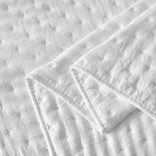 Kit Cobre Leito Colcha Queen 3pç Dupla Face Ponto Cruz 300 fios- Branco