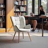 FurnitureR Empfangsstühle, Scandic-Stuhl, Stoff, beige, mit hoher Rückenlehne und Beinen aus Buchenholz, Höhe 45 cm, für Gespräche in der Schule, Empfang und Beratung
