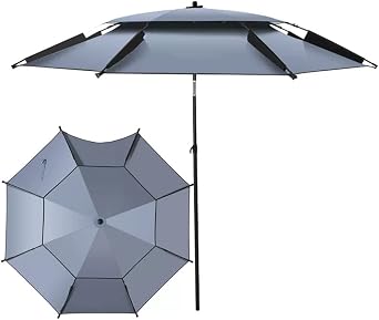 ZJIEX Windproof Fishing Parasol, Outdoor Beach Umbrella UV Protection Fishing Umbrella Portable Umbrella 8.5ft Sun Shade Shelter with Sand Anchor Color Gray, Size 200cm/6.5ft