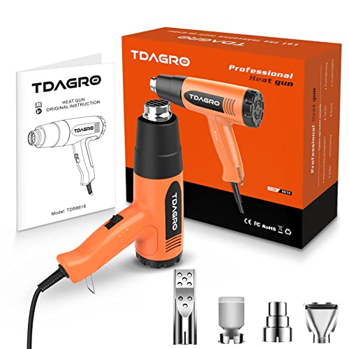 Heat Gun, Tdagro 1600W Dual Temperature Settings With 4 Nozzles 572℉& 1112℉, Cordless Heat Gun Fast Heating & Overload Protection For Shrink Pvc Tubing/Wrapping/Crafts, Epoxy Resin, Paint Remover #TOP5