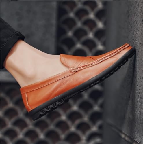 Fashion Slip On Mens Loafers Genuine Leather Round Toe Stitching Details Rubber Sole Resistant Lightweight Comfortable4