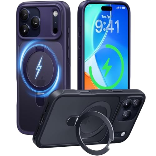 Image of AIBEX Back Cover for Apple iPhone 17 Pro Max MagSafe Compatible with OStand Ring Kickstand Magnetic Metal Alloy Ring | Wireless Charging | Slim Thin Scratch Resistant Armor | Protective Case -Purple