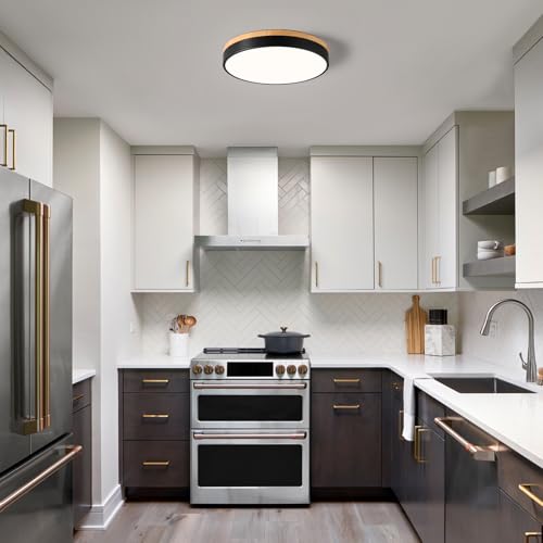 Vikaey Modern Wood LED Ceiling Light Fixture, Black, 15.8 in by Vikaey - Used condition - Image 2