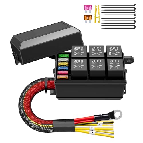 MNJ MOTOR 12V Fuse Relay Box 6 Way Pre-Wired Waterproof Relay Box 6 Slot ATC/ATO Fuse Relay Block Universal Relay Panel for Automotive Car Marine Boat