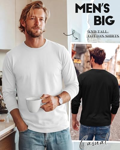 Image of August Alley 4 Pack Men's Big and Tall Cotton Shirts L-7xl, Long Sleeve Oversized Tops Loose Casual Large T-Shirts Basic Tee