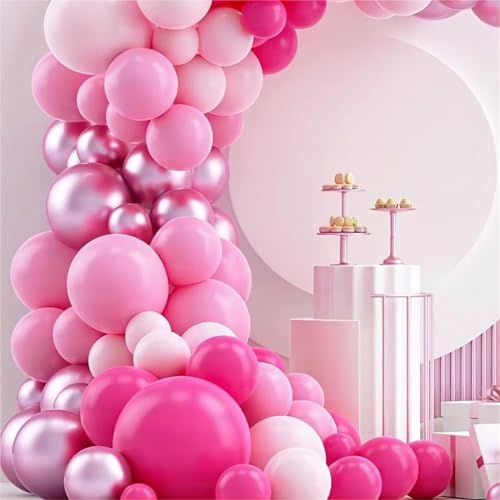 Image of 60pc Pink Balloons Metallic Rose Red Balloon Hot Pink Latex Ballons and Dark Magenta Balloons for Birthday Baby Shower Princess Party Decorations