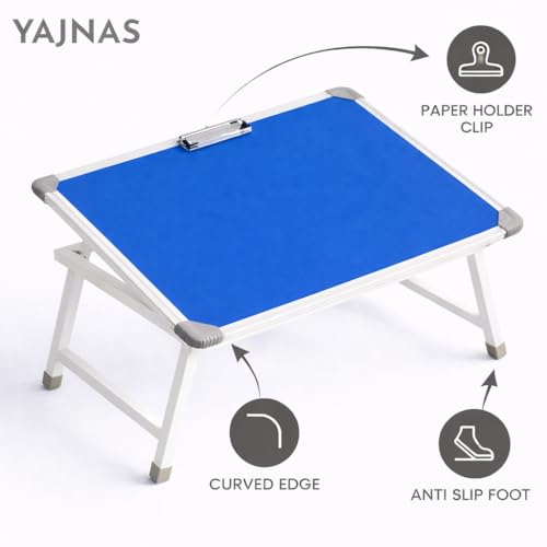 Image of YAJNAS Multipurpose Portable Study Laptop Table (15 x 23 Inch) | Height Adjustable Foldable Lap Desk & Bed Table for Kids, Home, Office, Online Classes & Learning - Blue