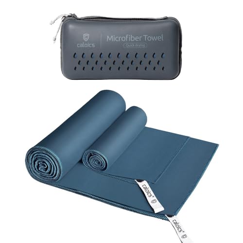 Caloics® 速乾タオル スポーツタオル ジムタオル【２枚セット】防災用品 収納袋付き マイクロファイバー バスタオル ビーチタオル 旅行 色褪せない 防臭 超速乾 超吸水 超やわらか コンパクト 旅行・お風呂・スポーツに