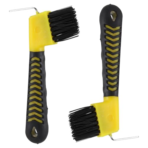 VOSAREA 2pcs Horse Hoof Cleaning Brush with Plastic Handle, Hoof Pick with Bristles for Horse Grooming and Stable Use Random Color