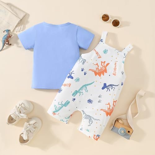 Image of Baby Boy Summer Clothes Toddler Boys Outfits Short Sleeve T-Shirt Cute Cartoon Jumpsuit Overalls 12 Months-4T