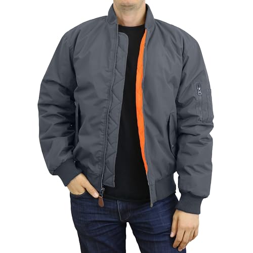 Galaxy by Harvic Men's Heavyweight MA-1 Bomber Flight Jacket - Classic Orange Lining, Water-Resistant, Ribbed Collar & Cuffs