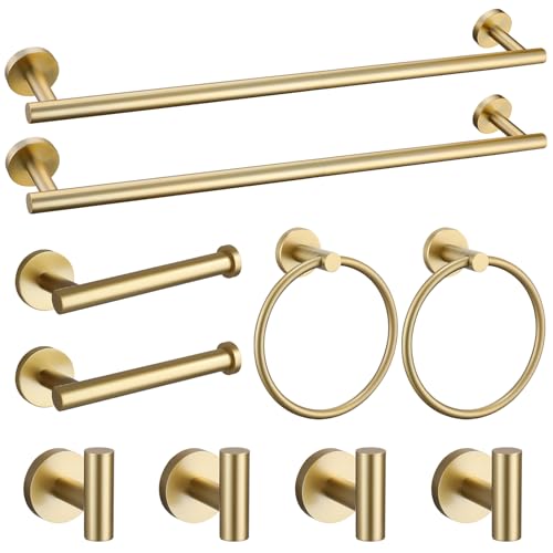 Brushed Gold Towel Bar Set 10 Pieces Bathroom Hardware Accessories Set Towel Rack Set for Bathroom SUS304 Stainless Steel Toilet Paper Holder Wall Mounted 23.6 Inch
