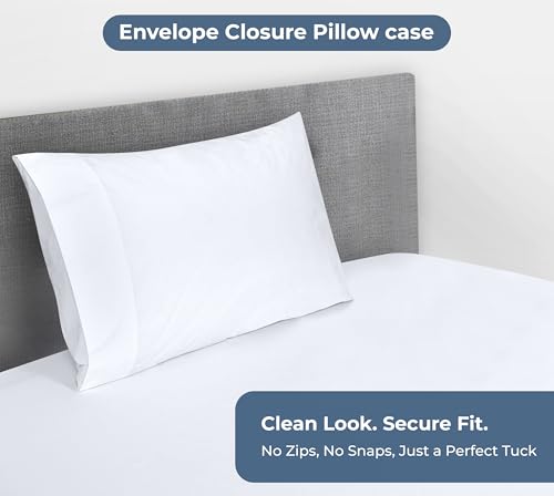 Image of ROYALE LINENS Fitted Sheet with Pillowcase - Twin XL Fitted Sheets with 1 Pillowcase - 300 Thread Count 100% Organic Cotton - Fit Mattress Up to 18 inch Deep - Soft & Breathable - White (No Flat Sheet)