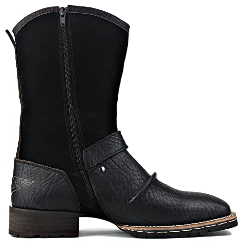 Image of OSSTONE Cowboy Boots for Men Designer Fashion Zipper-up Leather Moto Chukka western Boots Casual Shoes OS-5008-H10-A-US