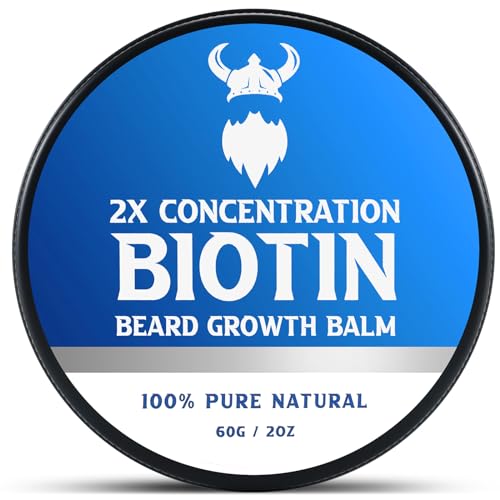Biotin Beard Balm for Men & Conditioning Beard Wax – Made with Castor Oil Natural and Organic Ingredients – Hydrates & Thickens Facial Hair Growth- 2 Ounce Tin