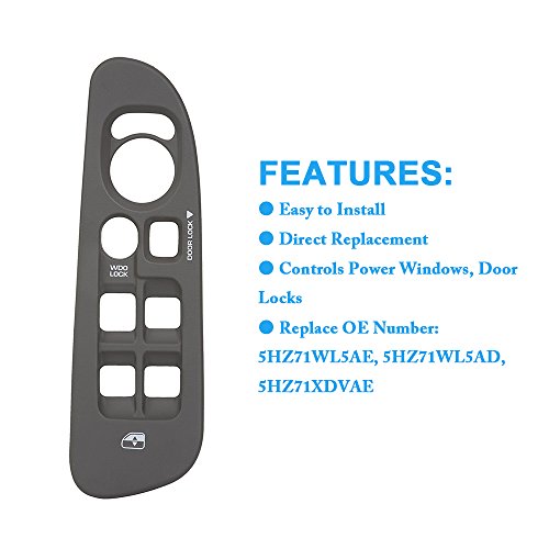 Master Driver Side Window Switch Bezel Trim for 2002-2005 Dodge Ram 1500 2500 3500 Quad Cab Replace OE 5HZ71WL5AE 5HZ71WL5AD 5HZ71XDVAE Cover Panel Plate (Grey)