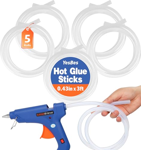 5 Rolls Hot Glue Sticks Full Size 3 FT Long x 0.43 Diameter Glue Sticks for Glue Gun Widely Used in Wood Metal Glass Plastic and More