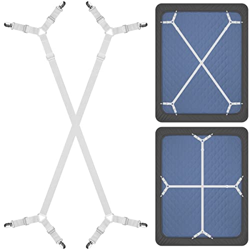 ZHOUBIN Bed Sheet Straps Suspenders Clips Under Mattress for Keep Sheets in Place White Set of 2