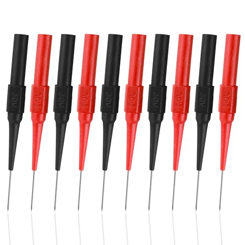 Jeffdad 10 Pcs Test Back Probe Pin, 0.7mm Wire Piercing Probe Pin, Insulation Non-Destructive Stainless Steel Pin, Multimeter Probes Car Tester for 4mm Banana Socket