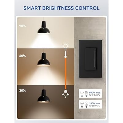 ELEGRP Smart Dimmer Light Switch DTR30, Single Pole or 3 Way, 2.4GHz Wi-Fi Touch Dimmer Compatible with Alexa/Google Assistant, Needs Neutral Wire, No Hub Required, UL Listed, Matte Black, 1 Pack