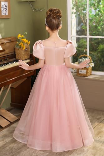 Flower Girls Satin Tulle Dresses for Wedding Pearls Princess Pageant Dress Birthday Party Dress4