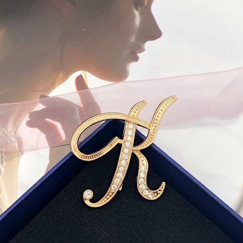 Image of Rhinestone Initial Brooch Pin for Women, Alphabet Gold Letter Brooch A-Z with Crystal, Metal Pin for Hat Bag Dress Suit Accessory for Men