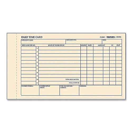Image of REDIFORM Time Card Pad, Daily, 2-Sided, Manila, 4.25 inch x 7 inch, 100 Cards (4K406)