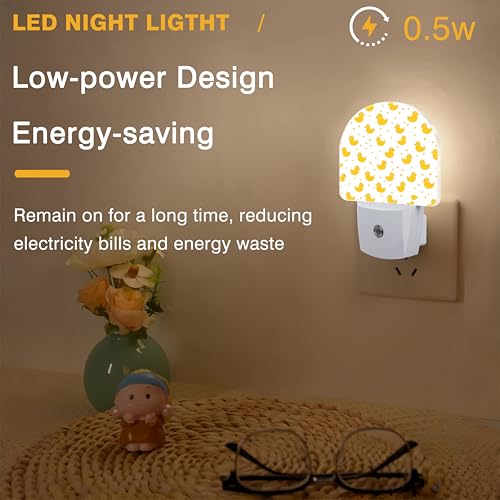 Image of Night Light, Yellow Rubber Ducks Night Lights Plug into Wall Dusk to Dawn Sensor Round Nightlight for Women Men Energy Efficient Led Lamp 0.5W for Stairway Hallway Bedroom