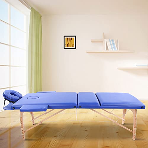Mesa de massagem, cama de massagem portátil com 3 seções dobrável, cama de spa com altura ajustável,