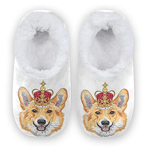 Naanle Corgi Dog Women's Memory Foam Comfy Indoor Outdoor Bedroom Shoes Fuzzy Fleece Warm Home Slippers with Anti-Slip Rubber Sole