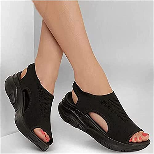 ZooTng Damen Sandalen Bequem Sommer Orthopädische Strick Mesh Atmungsaktives Plateau Schuhe,39 EU,Black Cover