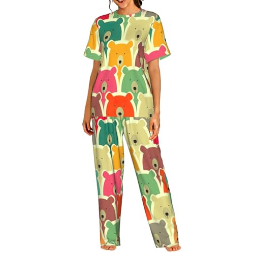 Pyjama manches courtes femme ours colorés pour vos soirées cocooning