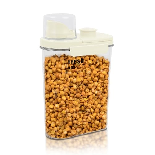 Botes Cocina Almacenaje Recipientes Herméticos para Alimentos, Reutilizables Sellados con Tapa de Plástico Organizadores Conservar Contenedores para Cereales (1 Pieza x 2.8L - Blanco Crema)