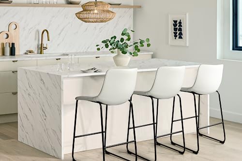PUKAMI Counter Height Bar Stools Set of 4,26 inch Barstools with Back,Faux Leather Counter Stools for Kitchen Island,Modern Bar Chairs with Metal Legs (White) - Thumbnail 7
