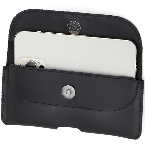 Genuine Leather Horizontal Cell Phone Holster Case Compatible for iPhone 17 Pro Max iPhone 16 Pro Max Galaxy S25 Ultra S24 Ultra, with Belt Loop & Belt Clip to Carry, Magnetic Closure, black - Image 2