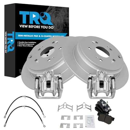 Image of TRQ Rear Brake Pad & Rotor Kit Semi-Metallic Premium G-Coated Compatible with 2010-2012 Acura RDX