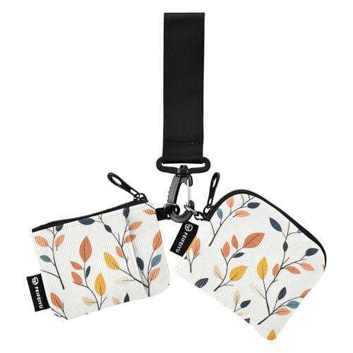 Monedero doble con diseño de hojas coloridas, cartera delgada y plana para tarjetas, organizador de dinero con correa de muñeca para mujeres y niñas, 2 piezas, hojas coloridas, 1 size