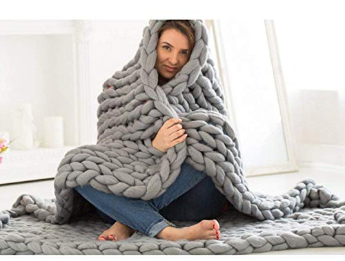 Hecho a mano de lana gruesa de punto manta acogedora manta sofá cama manta moda Yoga Mat Alfombra grande suave colcha, gris claro, 51.2" x 66.9" Cover